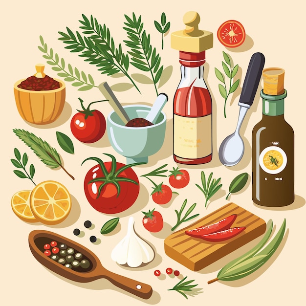 Zestaw przypraw i składników na blacie